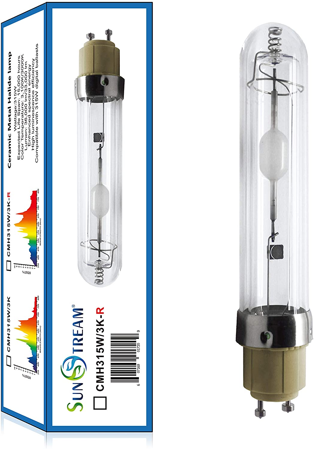 SunStream 315 watt CMH Grow Light Bulb Ceramics Metal Halide Growing Light 3100K Flowering Superior Master Color CDM and Extreme Low Heat