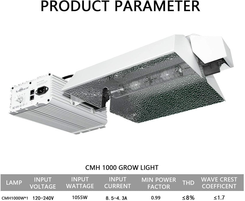 SunStream 1000 Watt CMH Ceramic Metal Halide Growing Light Kit ETL Listed, 120/240V Dimmable Balalst, Explosion Proof Grow Lamp Bulb