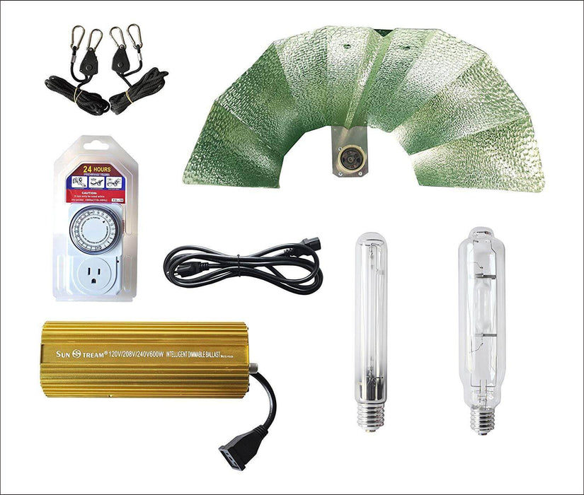 SunStream 600 Watt Hps MH Digital Dimmable Grow Light System Kits Wing Reflector Set with Timer